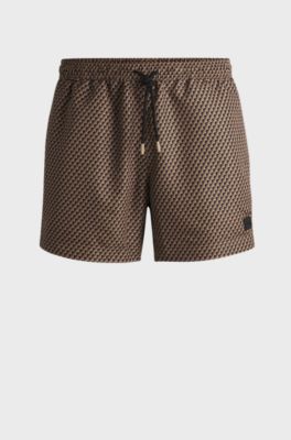 Micro-print swim shorts in quick-dry fabric, Beige