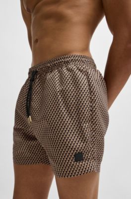 Micro-print swim shorts in quick-dry fabric, Beige