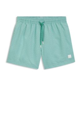 Micro-print swim shorts in quick-dry fabric, Green