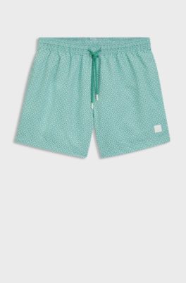 Printed swim shorts with logo badge, Green