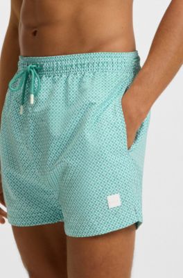 Printed swim shorts with logo badge, Green