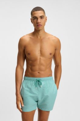 Printed swim shorts with logo badge, Green