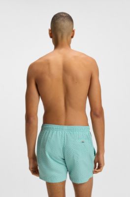 Printed swim shorts with logo badge, Green