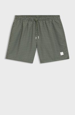 Micro-print swim shorts in quick-dry fabric, Green
