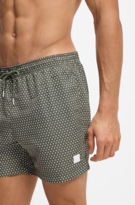 Printed swim shorts with logo badge, Green