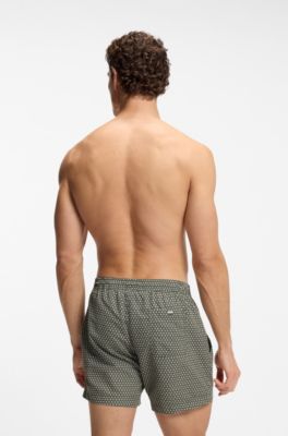 Micro-print swim shorts with logo badge, Green