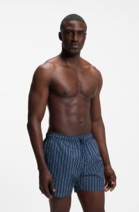 Printed swim shorts with logo badge, Blue Patterned