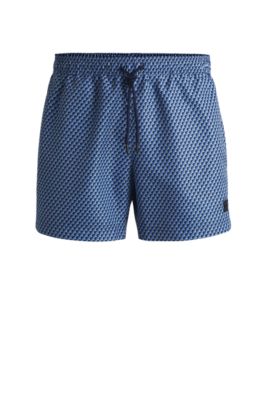 Micro-print swim shorts in quick-dry fabric, Blue