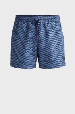 Micro-print swim shorts in quick-dry fabric, Blue