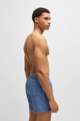 Micro-print swim shorts in quick-dry fabric, Blue