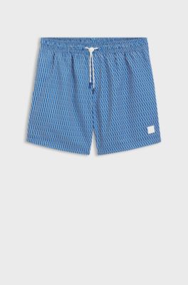 Printed swim shorts with logo badge, Blue