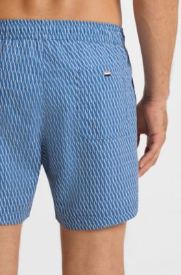 Printed swim shorts with logo badge, Blue
