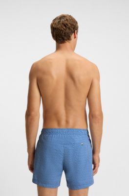 Printed swim shorts with logo badge, Blue