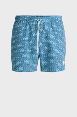 Micro-print swim shorts in quick-dry fabric, Light Blue