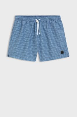 Micro-print swim shorts with logo badge, Light Blue