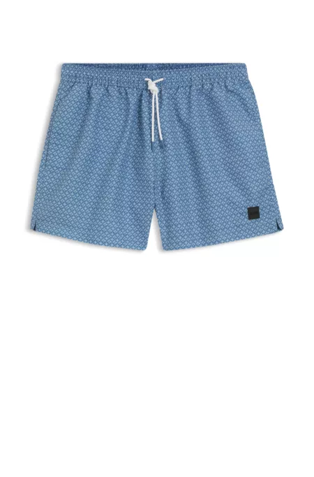 Short de bain à micro-imprimé et badge logoté
