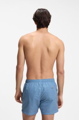 Micro-print swim shorts with logo badge, Light Blue