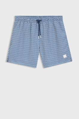 Boxer da mare a stampa con targhetta con logo, Blu