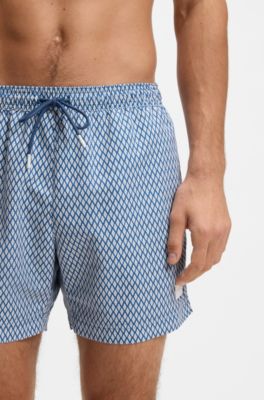 Boxer da mare a stampa con targhetta con logo, Blu