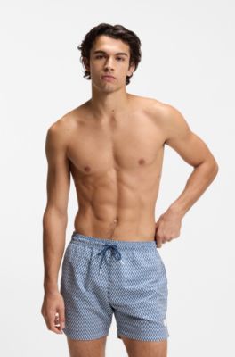 Boxer da mare a stampa con targhetta con logo, Blu