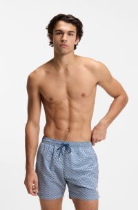Micro-print swim shorts in quick-dry fabric, Blue