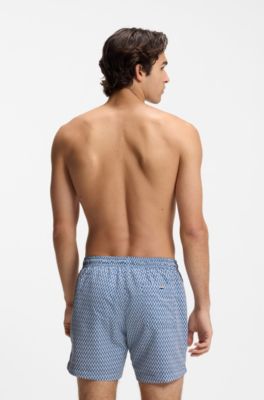 Printed swim shorts with logo badge, Blue