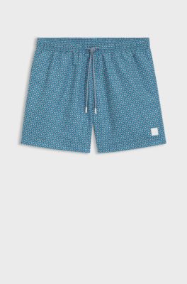 Micro-print swim shorts with logo badge, Light Blue