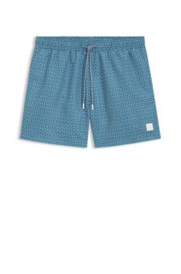 Micro-print swim shorts with logo badge 1