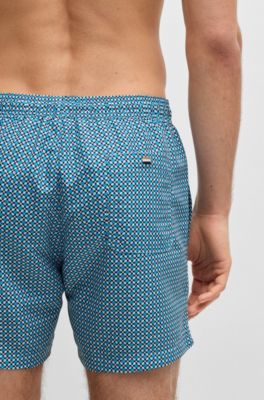 Micro-print swim shorts with logo badge, Light Blue