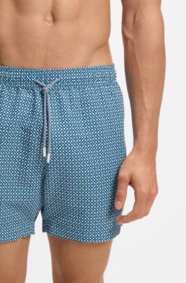 Micro-print swim shorts with logo badge, Light Blue