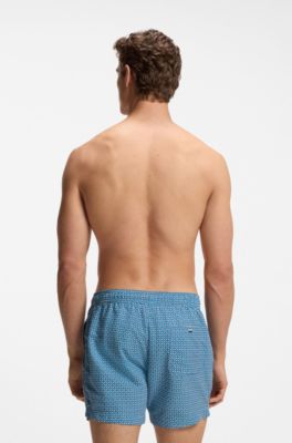 Micro-print swim shorts with logo badge, Light Blue