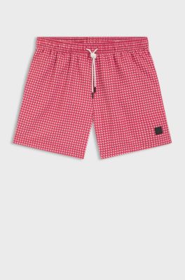 Micro-print swim shorts in quick-dry fabric, Red