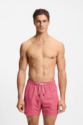 Badshorts med tryck och logom&auml;rke, R&ouml;d