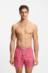 Micro-print swim shorts in quick-dry fabric, Red