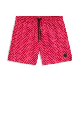 Micro-print swim shorts in quick-dry fabric, Red