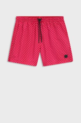 Micro-print swim shorts with logo badge, Red