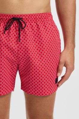 Micro-print swim shorts with logo badge, Red