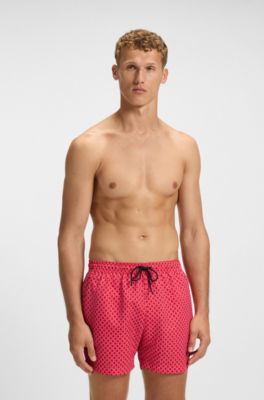Micro-print swim shorts with logo badge, Red