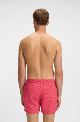 Micro-print swim shorts in quick-dry fabric, Red