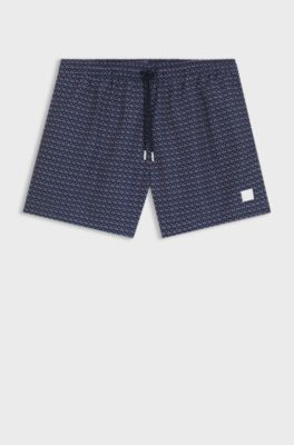 Micro-print swim shorts with logo badge, Blue