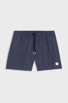Printed swim shorts with logo badge, Blue