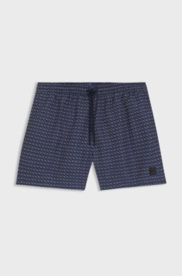 Boxer da mare a stampa con targhetta con logo, Blu