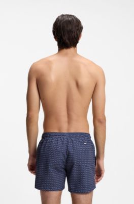 Micro-print swim shorts with logo badge, Blue