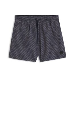 Micro-print swim shorts in quick-dry fabric, Blue