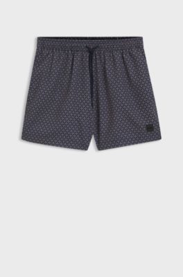 Printed swim shorts with logo badge, Blue