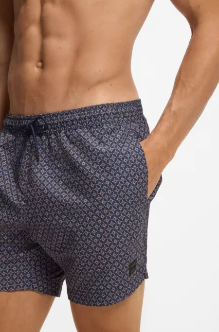 Micro-print swim shorts in quick-dry fabric