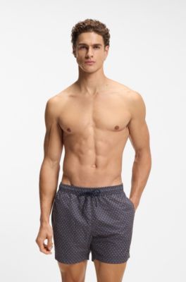 Printed swim shorts with logo badge, Blue
