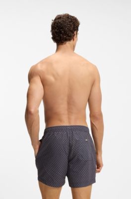 Micro-print swim shorts with logo badge, Blue