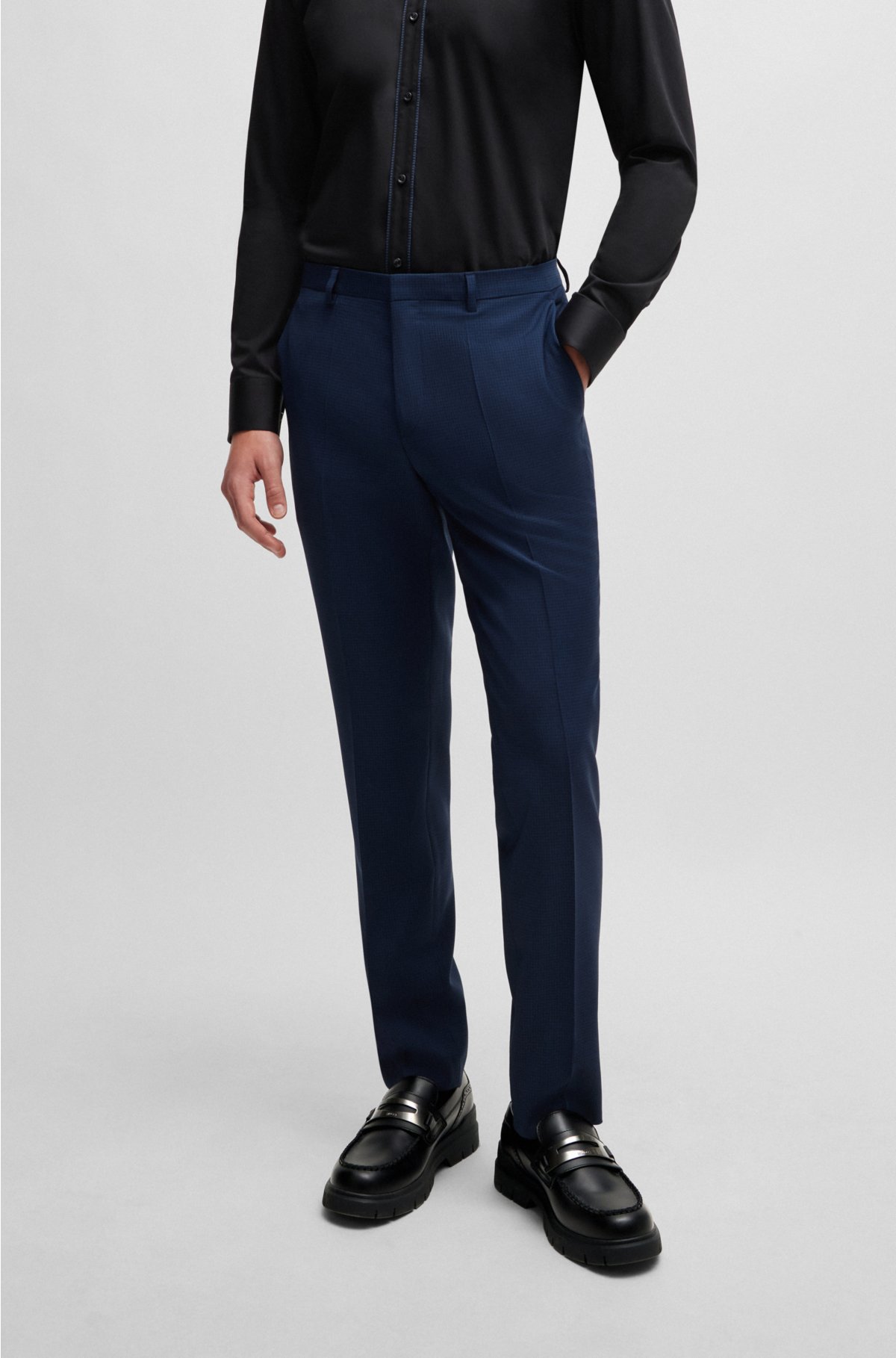 Extra-slim-fit suit in houndstooth virgin wool, Dark Blue