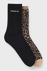 Two-pack of socks in a cotton blend, Black / Brown / Patterned